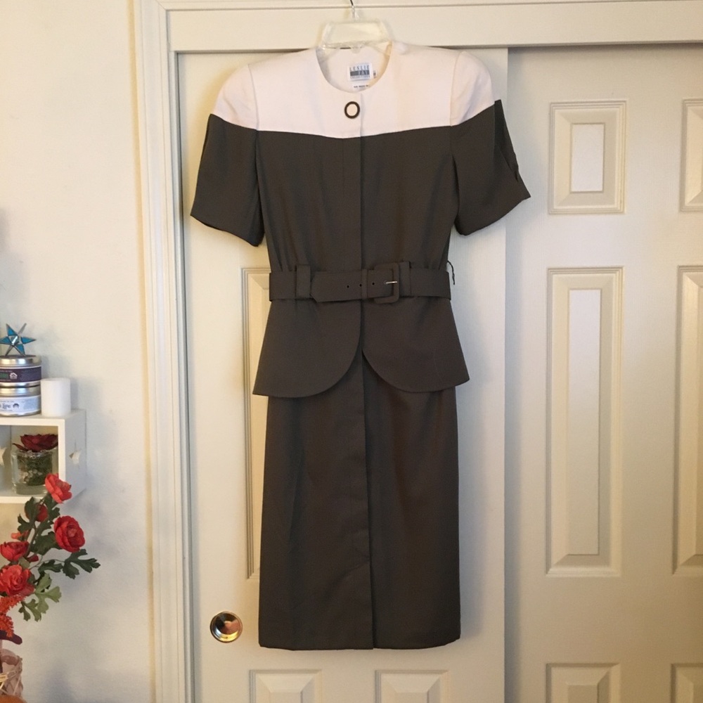 Vintage Leslie Fay Green Peplum Dress Size 8
